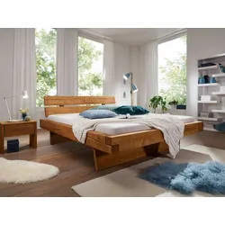 Balkenbett Massivholzbett 200x200 cm Fichte honigfarben BENNET