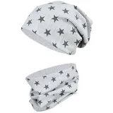 TupTam Mütze Schlauchschal Set – Beanie Kinder für Herbst & Winter, Warme Mütze Jungen & Mädchen Oeko-TEX, Farbe: Sterne Graphit/Grau Meliert, Größe: 54-56