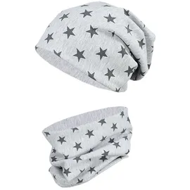 TupTam Mütze Schlauchschal Set – Beanie Kinder für Herbst & Winter, Warme Mütze Jungen & Mädchen Oeko-TEX, Farbe: Sterne Graphit/Grau Meliert, Größe: 54-56