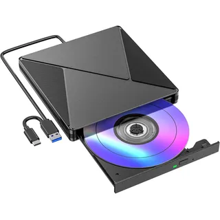 BHHB Externes CD DVD Laufwerk USB 3.0 & USB-C CD/DVD Laufwerk Extern, CD DVD +/-RW ROM Brenner Optical External DVD Drive für Laptop, PC, Desktop, MacBook, iMac, Windows 11/10/8/7/XP/Linux/MacOS