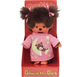 Sekiguchi Monchhichi Mädchen, Glow in the Dark Elementen und Zöpfen mit Schleifen, ca. 20 cm