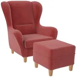 Supellex Ohrensessel Sofia Samt 92 x 68 x 95 cm Altrosa mit Hocker