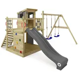 Wickey Spielturm Smart Camp mit Schaukel & Rutsche, Baumhaus mit Sandkasten, Kletterleiter & Spiel-Zubehör - anthrazit - Wickey