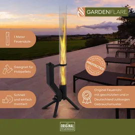 gardenflare Feuerrohr – Edelstahl Feuersäule und Pelletfackel für Terrasse Garten Schwarz,