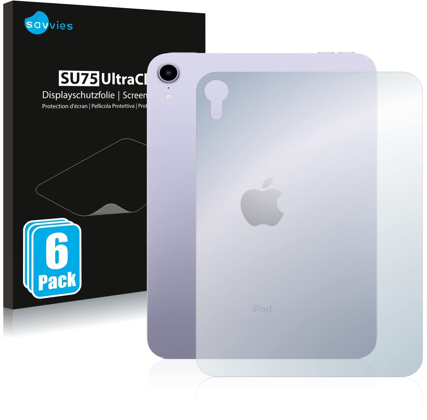 Savvies 6 Stück Schutzfolie für Apple iPad Mini 6 WiFi 2021 (Rückseite, 6 Gen.) Displayschutz-Folie Ultra-Transparent