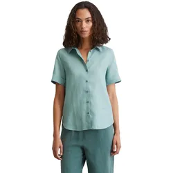 Kurzarmbluse MARC O'POLO "aus leichter Qualität", Damen, Gr. 34, pure teal, Obermaterial: 100% Leinen, unifarben, elegant, regular fit normal, Kurzarm, Blusen