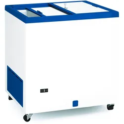 Professionelle Kühltruhe 85 cm und 220 Liter mit blickdichten Schiebetüren. Industrielle Gefriertruhe für Bar, Restaurant und Catering.