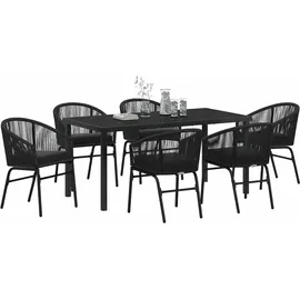 vidaXL Garten Essgruppe 7 pcs Schwarz Pulverbeschichteter Stahl - Schwarz