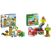 LEGO 10990 DUPLO Baustelle mit Baufahrzeugen, Kran & 10969 DUPLO Town Feuerwehrauto Spielzeug