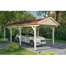 Einzelcarport SKANHOLZ "Fichtelberg", beige (natur), H: 273cm, Carports, mit roten Schindeln
