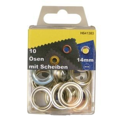 10 Ösen mit Scheiben und Werkzeug Silber 14mm rostfrei