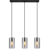 GLOBO Pendelleuchte Hängelampe Deckenleuchte Esstischlampe, Metall schwarz Glas Rauchfarben,