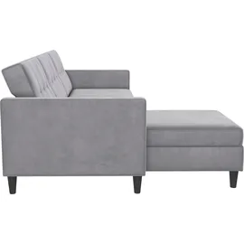 dorel home Ecksofa DOREL HOME "Hartford II", grau, B:213cm H:83cm T:154cm, Veloursstoff 100% Polyester, Sofas, Ecksofa, mit Bettfunktion und Stauraum, Recamiere beidseitig montierbar