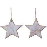 Decoris Christbaumschmuck Holz Sterne 12cm x 2 Stück mit Glitzer braun Natur weiß
