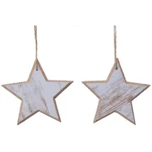 Decoris Christbaumschmuck Holz Sterne 12cm x 2 Stück mit Glitzer braun Natur weiß