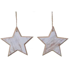 Decoris Christbaumschmuck Holz Sterne 12cm x 2 Stück mit Glitzer braun Natur weiß