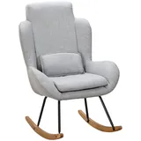 KADIMA DESIGN Schaukelstuhl: Weiche Sitzschale, Wippfunktion, abnehmbare Polsterung, hohe Rückenlehne, Rubberwood, Grau/Blau/Anthrazit.