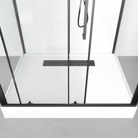 Marwell White Rectangle Komplettdusche mit Schiebetür 90 x 215 cm Duschwanne schwarz matt
