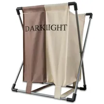 Intirilife Wäschekorb in CREME BRAUN - 45 x 55 x 35.5 cm - Wäschebehälter mit 2 Fächern und Aufschrift aus waschbarem Stoff