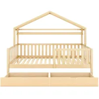 XDOVET Kinderbett mit Schubladen Lattenrost Kiefernholz Hausbett Jugendbett für Kinder und Jugendzimmer 90x200cm Natur