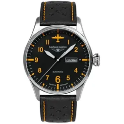 Bauhaus Herrenuhr Modell: 2766-5 mit schwarzem Zifferblatt und orangenen, arabischen Ziffern