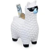 Relaxdays 2 x Lama Spardose, mit Sonnenbrille, weiß Weiß,Hellblau,Schwarz