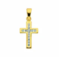 Kreuzkette ADELIA ́S "Halskette - Kreuzkette mit Kreuz Anhänger mit Zirkonia aus 585", gold, Halsketten, Damen, Gelbgold 585 Gold, Gelbgold 585, Gold, Kreuzkette, Schmuckset mit bis 45 cm stufenlos verstellbarer 925 Silber Halskette