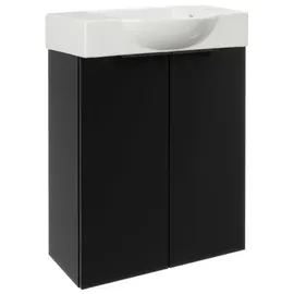 Fackelmann Waschtischunterschrank 2 Türen 52 x 60 x 24,3 cm Schwarz Matt