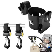 Getränkehalter Kinderwagen Becherhalter 2-In-1 Verstellbar Flaschenhalter mit 2 Haken Kinderwagen,Universal Stroller Cup Holder für Rollstuhl Trolleys Fahrrad Kaffeebecher Halterung