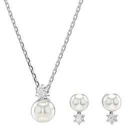 Ohrring und Ketten Set SWAROVSKI "Schmuckset Multipack Schmuck Geschenk Matrix, 5689624", weiß (metallfarben, kristallweiß, weiß, kristallweiß), Schmuck-Sets, Damen, Metall, Perlen, mit Swarovski Kristallen, mit Swarovski Perle