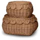 BEBE BASK The Original Scalloped Basket Set of 2 - Small Scallop Basket - 38.1 cm x 25.4 cm x 6 Inch - Handgewebt & preisgekrönt - Elegante Weide mit gewelltem Rand Deckel - Kinderzimmer Aufbewahrung