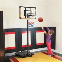 Yaheetech Basketballkorb mit Rollen, 216–246 cm höhenverstellbarer Basketballständer, mobile Basketballanlage, Braun - Braun/Schwarz