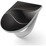 DEQORI WC-Sitz 'Dunkle Wellengrafik', WC Toilettensitz bedruckt Klobrille Toilettendeckel Motiv WC-Brille schwarz