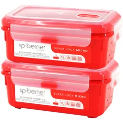 SP BERNER - 2er Set SUPER LOCK MICRO 1l luftdichte Behälter geeignet zum Dampfgaren in der Mikrowelle