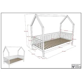 Vipack Hausbett CABANE 90 x 200 cm Kiefer massiv weiß