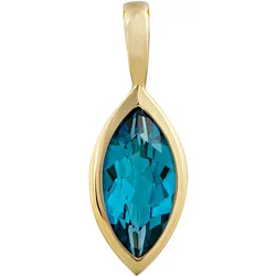 Ketten-Anhänger OROLINO "585 Gold mit Blautopas (beh.) Navette-Schliff", gelb (gelb, blau), Schmuckanhänger, Damen, ONE-SIZE, Gold, 0,5 g