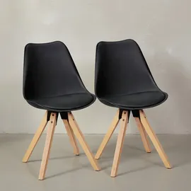KADIMA DESIGN 2er Set Retro Esszimmerstuhl LIMA schwarz Polsterstuhl Skandinavisch Rückenlehne, Küchenstuhl Kunstleder