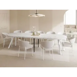 WFL GROUP Esstisch Rund Groß XXL Ausziehbar im Loft-Stil – 100 bis 300 cm – Extra Lang Ausziehtisch mit Weißen Holzbeinen, Industrieller Tisch für 5-1... - Weiß