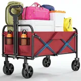GarveeMore Bollerwagen Faltbar 220L, Klappwagen Bis 172 kg Traglast, Faltbarer Outdoor Handwagen –Verstellbarem Teleskopgriff, Seitentasche, Transportwagen Für Garten, Camping, Einkaufen-Rot