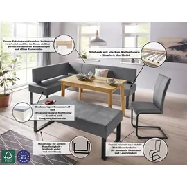 Home Affaire Eckbank HOME AFFAIRE "Oliver mit Metallgestell, Küchenbank", grau (grau, schwarz), B:180cm H:89cm T:140cm, Holzwerkstoff, Massivholz, Polyester, Sitzbänke, Eckbank, verschiedene Bezüge Cord Esszimmerbank OTTOs Choice