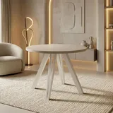 Runder Esstisch Ausziehbar 100–180 cm mit Weißen Holzbeinen aus Buchenholz – Moderner Ausziehtisch für Esszimmer, Küche und Wohnzimmer – T... - Beige/Grau