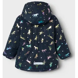 NAME IT Outdoorjacke NAME IT "NMFMAXI PA JACKET FOIL AOP NOOS", Jungen, Gr. 98, schwarz sapphire aop:unicorn, Web, Obermaterial: 100% Polyester, bedruckt, ca. Mitte Oberschenkel, Jacken Outdoorjacke, mit dekorativen und reflektierenden Details