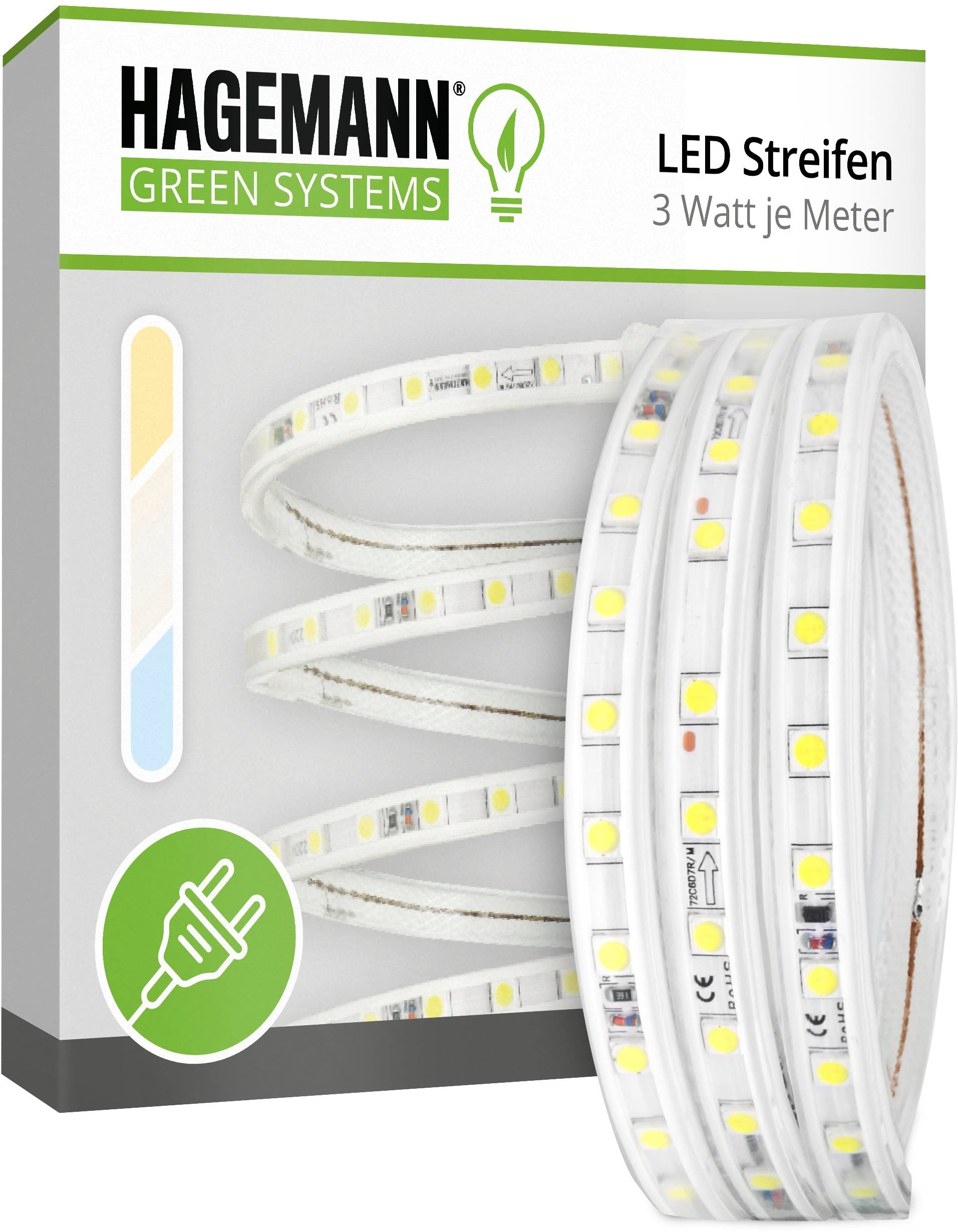 HAGEMANN® LED Streifen mit Stecker – IP65 5050 Lichtleiste – LED Strip 230V (19 Meter, neutralweiß)