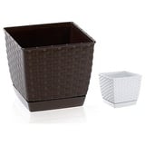 PROREGAL® Blumentopf Blumentopf Rattan Quadrat 250mm 8,2 Liter. Rattola, Braun