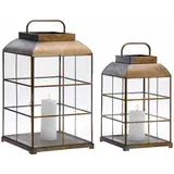 Loberon Laterne 2er Set Flavin, braun, Aluminium, Polyethylen, Polyester, braun