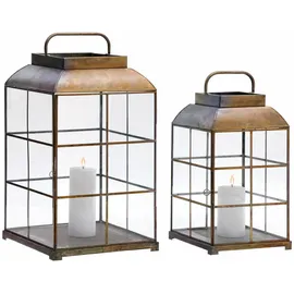 Loberon Laterne 2er Set Flavin, braun, Aluminium, Polyethylen, Polyester, braun