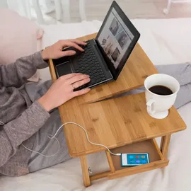 Tectake Laptoptisch, aus Bambus, klappbar und höhenverstellbar, mit USB-Doppellüfter, 55 x 35 x 26 cm, CE, Arbeitszimmer, Schreibtische, Computertische