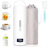 ibettertec Wasserkocher Tragbarer Wasserkocher,Reise-Wasserkocher,Thermobecher,Edelstahl, 300 W, 220V,500ml,Teekanne,Heizbecher,LCD-Temperaturanzeige,Geschenkset weiß