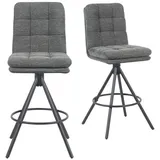 dubi möbel 2er Set Barhocker Höhenverstellbar, 360° drehbar, Barstuhl mit Rückenlehne, doppelt gepolsterter Sitz & Rückenpolster, Stoff Grau, stabiles 4-Fuß Metallgestell in Schwarz, Modell Tayo