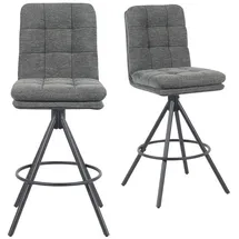 dubi möbel 2er Set Barhocker Höhenverstellbar, 360° drehbar, Barstuhl mit Rückenlehne, doppelt gepolsterter Sitz & Rückenpolster, Stoff Grau, stabiles 4-Fuß Metallgestell in Schwarz, Modell Tayo